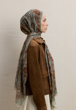 Adella Printed Silk Crepe Hijab Earth
