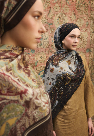 ALIZA DESEN İPEK KREP ŞAL ACI KAHVE