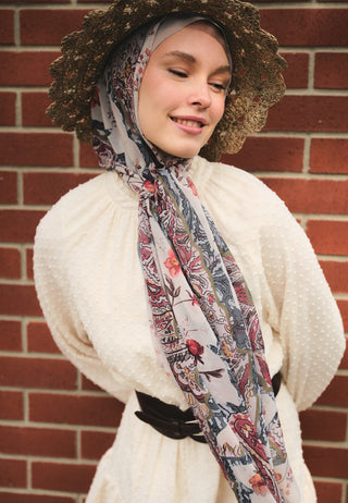 ALIZA DESEN İPEK KREP ŞAL BEJ