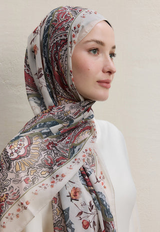 ALIZA DESEN İPEK KREP ŞAL BEJ