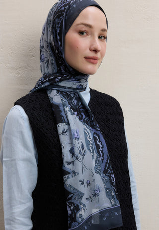 ALIZA DESEN İPEK KREP ŞAL GRİ