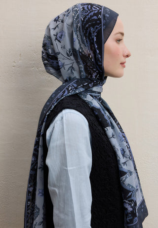 ALIZA DESEN İPEK KREP ŞAL GRİ