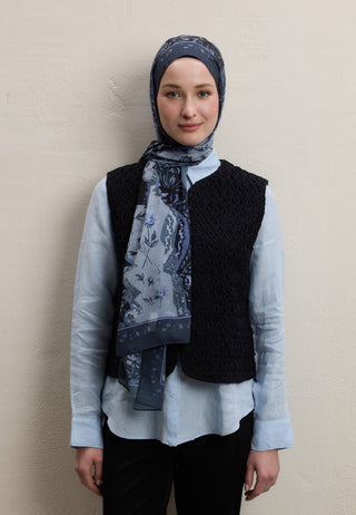 ALIZA DESEN İPEK KREP ŞAL GRİ