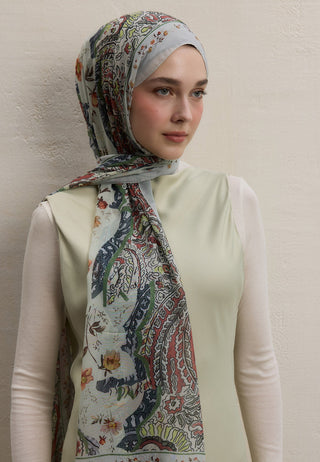 ALIZA DESEN İPEK KREP ŞAL SOFT YEŞİL