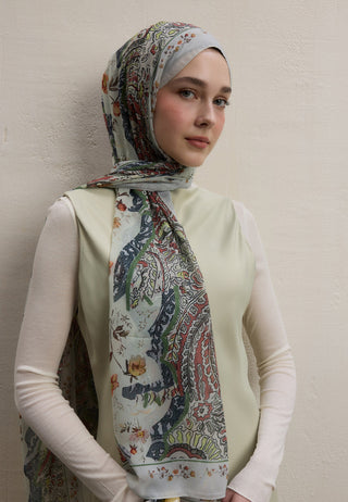 ALIZA DESEN İPEK KREP ŞAL SOFT YEŞİL