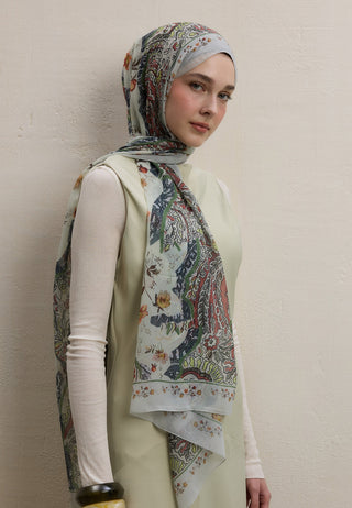 ALIZA DESEN İPEK KREP ŞAL SOFT YEŞİL