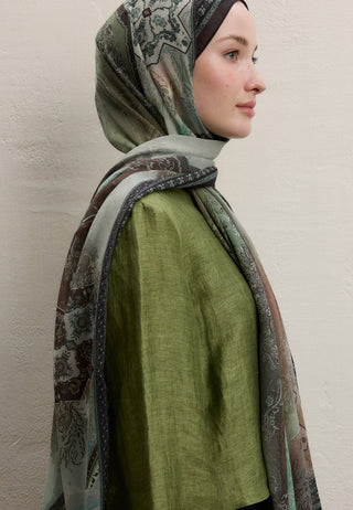 AMELIA DESEN İPEK KREP ŞAL HAKİ