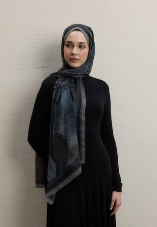 Amelia Printed Silk Crepe Hijab Dusty Brown