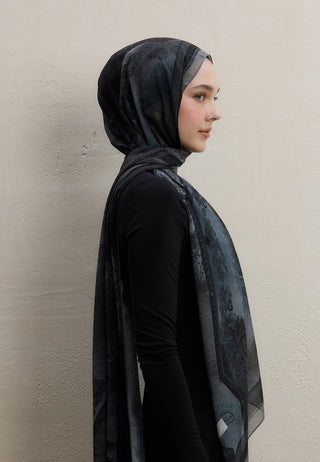 Amelia Printed Silk Crepe Hijab Dusty Brown