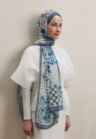 BELLA DESEN İPEK KREP ŞAL İNDİGO