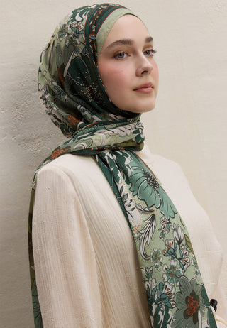 DAHLIA DESEN İPEK KREP ŞAL HAKİ