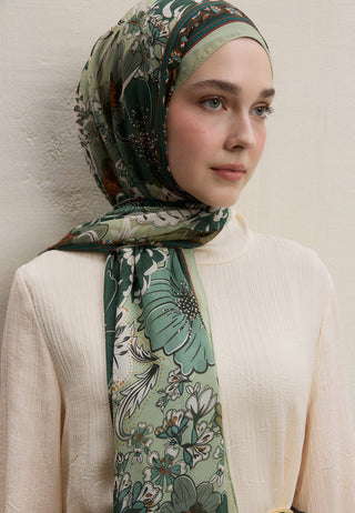 DAHLIA DESEN İPEK KREP ŞAL HAKİ