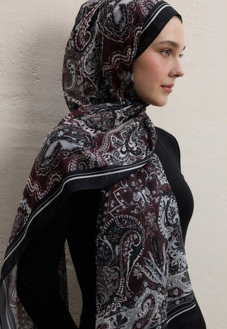 DARK BOHEMY DESEN İPEK KREP ŞAL BORDO