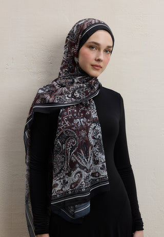 DARK BOHEMY DESEN İPEK KREP ŞAL BORDO