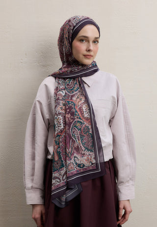 Dark Bohemy Printed Silk Crepe Hijab Damson Purple