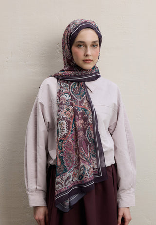 Dark Bohemy Printed Silk Crepe Hijab Damson Purple