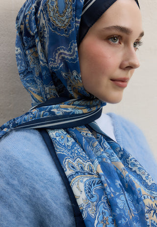 Dark Bohemy Printed Silk Crepe Hijab Indigo