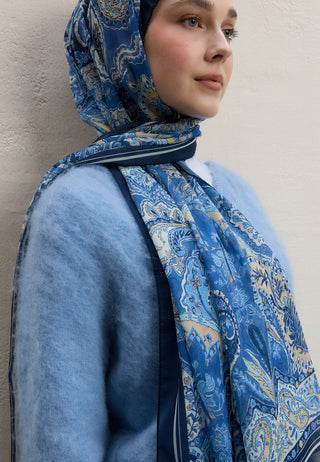 Dark Bohemy Printed Silk Crepe Hijab Indigo