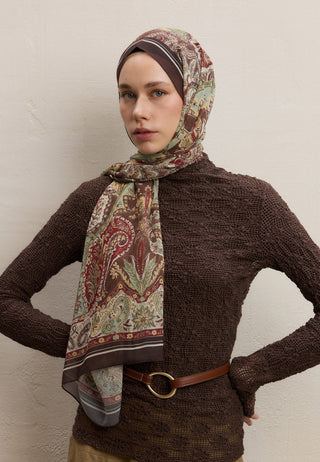 Dark Bohemy Printed Silk Crepe Hijab Brown