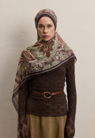 Dark Bohemy Printed Silk Crepe Hijab Brown