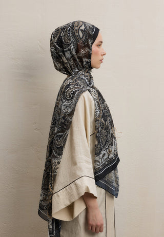 DARK BOHEMY DESEN İPEK KREP ŞAL SİYAH