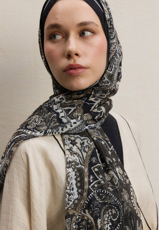 DARK BOHEMY DESEN İPEK KREP ŞAL SİYAH
