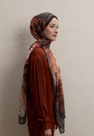 ELLEN DESEN İPEK KREP ŞAL KİREMİT