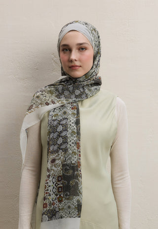 ETHNIC FIGURE DESEN İPEK KREP ŞAL HAKİ