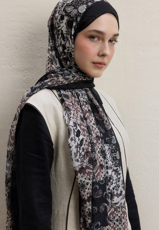ETHNIC FIGURE DESEN İPEK KREP ŞAL SİYAH