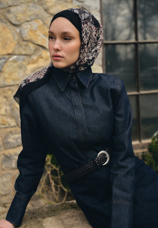 ETHNIC FIGURE DESEN İPEK KREP ŞAL SİYAH