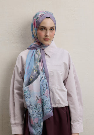 Flower Dreams Printed Silk Crepe Hijab Soft Pink