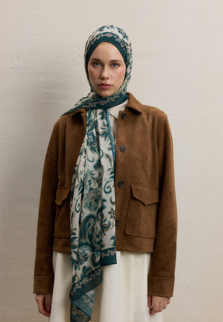 Laura Printed Silk Crepe Hijab Dark Green
