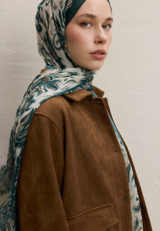 Laura Printed Silk Crepe Hijab Dark Green