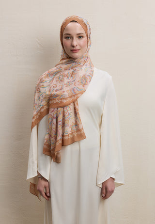 Laura Printed Silk Crepe Hijab Peach