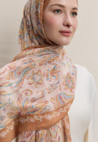 Laura Printed Silk Crepe Hijab Peach