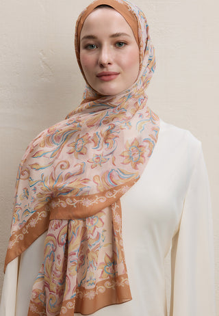 Laura Printed Silk Crepe Hijab Peach