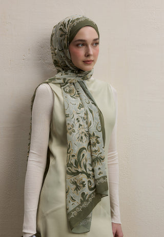 Laura Printed Silk Crepe Hijab Khaki