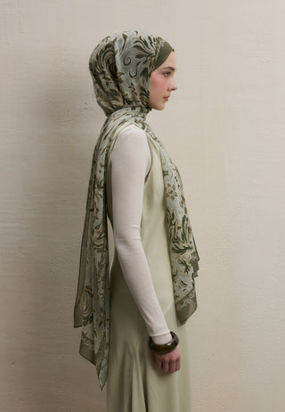 Laura Printed Silk Crepe Hijab Khaki