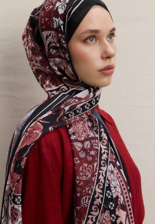 LILIES DESEN İPEK KREP ŞAL BORDO