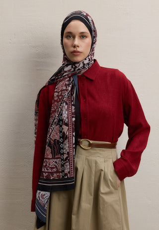 LILIES DESEN İPEK KREP ŞAL BORDO