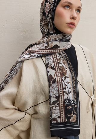 LILIES DESEN İPEK KREP ŞAL SİYAH