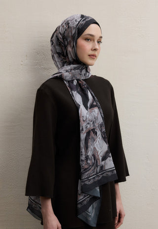 Margot Printed Silk Crepe Hijab Deep Brown
