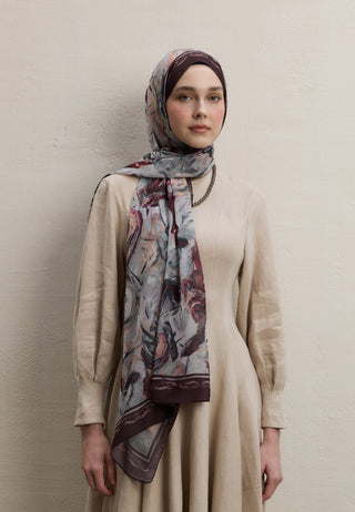 Margot Printed Silk Crepe Hijab Dark Burgundy