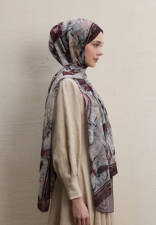 Margot Printed Silk Crepe Hijab Dark Burgundy