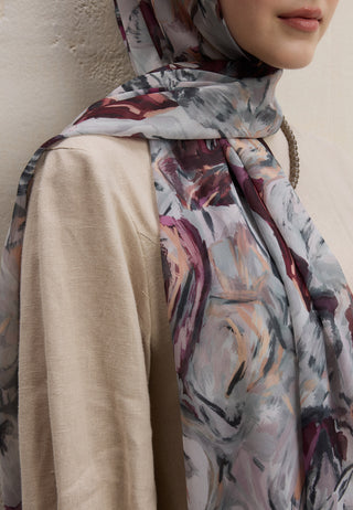 Margot Printed Silk Crepe Hijab Dark Burgundy
