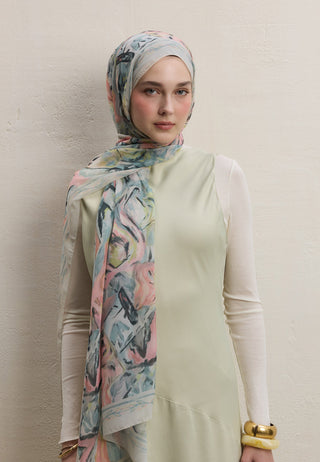 Margot Printed Silk Crepe Hijab Mint