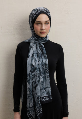 Margot Printed Silk Crepe Hijab Black
