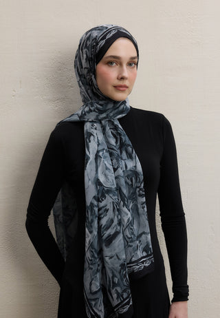 Margot Printed Silk Crepe Hijab Black