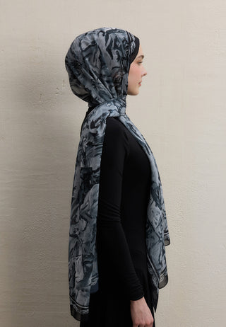 Margot Printed Silk Crepe Hijab Black