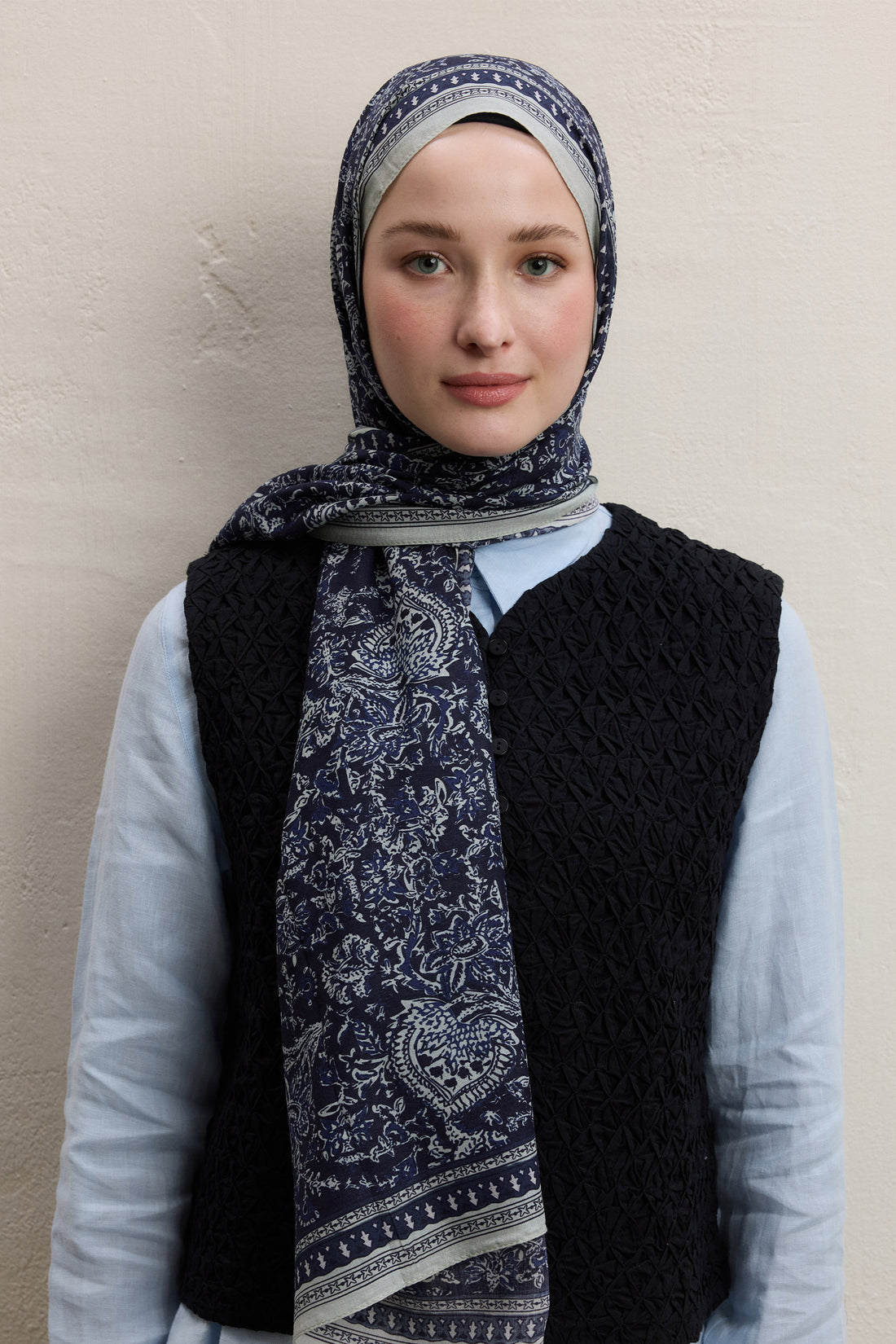 Modal Silk Blend Bohemian Breeze Nordic Shawl Hijab - Brown main image 1